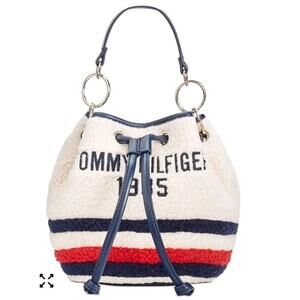 Tommy Hilfiger Sydney Sherpa Fleece Bucket Bag Small Drawstring Crossbody